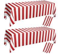 4 Pezzi Tovaglie A Righe Bianche E Rosse, Tovaglie Di Carnevale in Plastica Usa E Getta A Righe Rosse Per Festa A Tema Carnevale, Serata Film, Compleanno, Festa Di Festa, 130 X 220cm
