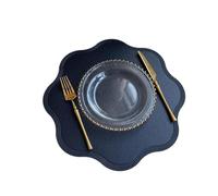 4 pezzi tovaglietta in similpelle a forma di fiore da pranzo impermeabile isolante for la casa Natale decorazione per Padelle Teiere Ciotole(Black)