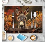 4 Pezzi Tovagliette Americana Arancione bruciato Fattoria asino 45x30cm Tovaglietta Americane in Lino Motivo Piante da fiore autunnali Lavabili Sottopiatto per Sala da Pranzo Tavolo da Cucina