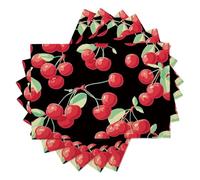4 Pezzi Tovagliette Americana Nero Ciliegia Disegnata A Mano 45X30Cm Tovaglietta Americane In Lino Motivo Pianta Dei Cartoni Animati Lavabili Sottopiatto Per Sala Da Pranzo Tavolo Da Cucina