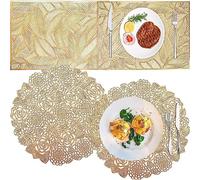 4 Pezzi Tovagliette in PVC, Tovaglietta Vuota, Tovagliette Lavabili, Tovagliette d'Oro, Tovaglietta Rotonda Impermeabile, Per la Casa, Cene di Nozze, Decorazioni per Festival