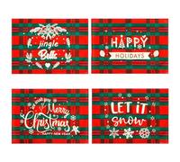 4 Pezzi Tovagliette Natalizie, Tovaglietta Scozzese Rossa e Verde 32 x 45 cm Motivi Elementi Natalizi e Testo Biancheria Tovagliette Invernali Decorazioni da Pranzo Cucina Feste