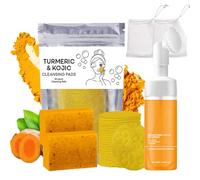 4 pezzi Turmeric Wash and Care Set, Tuemeric Face Cleansing Exfoliating Pads & Soap Combo, Cleansing Mousse Face Wash and Soap Bundle for Face & Body