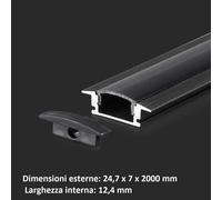 PROFILO ALLUMINIO NERO LINEARE PER STRISCE LED DA 2MT OPACO CON DIFFUSORE VT-8113-LED2873 V-TAC