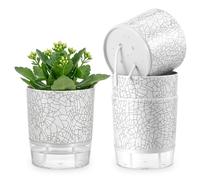 4 Pezzi Vasi per Piante Aromatiche da Esterno, 14cm Vaso per Piante da Interni Moderni, Vaso per Basilico con Fori di Scarico, Fioriere Auto-irriganti con Serbatoio Trasparente, Crepe da gelo