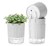 4 Pezzi Vasi per Piante Aromatiche da Esterno, 14cm Vaso per Piante da Interni Moderni, Vaso per Basilico con Fori di Scarico, Fioriere Auto-irriganti con Serbatoio Trasparente, motivo zebrato