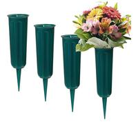 4 pezzi Vasi per tombe con punte, portafiori in plastica per cimitero, vaso di fiori per decorazioni funerarie per lapide del cimitero (Verde)