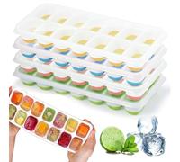 4 Pezzi Vassoi Per Cubetti Di Ghiaccio In Silicone Con Coperchio,Stampo Per Ghiaccio,Certificato LFGB - Senza BPA,vassoi Per Ghiaccio Quadrati Facili Da Rimuovere (1 Verde+1 Blu+1 Rosa+1 Giallo)