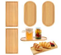 4 Pezzi Vassoio in Bambù in Legno Vassoio da Portata Bamboo Bagno Piccolo Rettangolare Ovale Bambu 17.5 * 8.9CM, 2 Forme Rotondo Sottobicchiere Della Casa Piatto Sottovaso per Caffe, Torte, Dessert