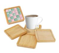 4 Pezzi Vassoio in Bambù, Vassoio da Portata Quadrato, Naturale Mini Vassoio Bamboo, per Posizionare Torte, Tazze, Caffè, Dessert, Biscotti, Pane, Frutta, Snack