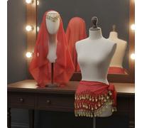 4 Pezzi Velo e Sciarpa Danza Del Ventre Set Costume da Zingara per Danzatrici