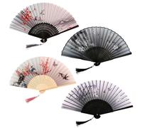 4 Pezzi Ventagli Pieghevole,ventagli pieghevoli di bambù con nappa,Seta Pieghevole Fan,Ventaglio Stile Cinese Pieghevole,Ventilatore Pieghevole,Per Regali di Compleanno,Donna per Regalo