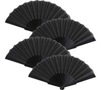 4 Pezzi Ventaglio Pieghevole a Mano Ventaglio Pieghevole Cinese Ventilatore in Stoffa Orientale per Ballo, Festa, Regali di Nozze, Decorazione Fai da Te, Decorazioni per Casa (Nero)