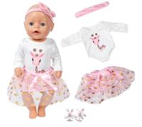 4 pezzi vestiti per bambole tutù per bambole da 36 a 43 cm, abito per bambole con tulle e corona per bambole da 43 cm, camicia a maniche corte con stampa giraffa, scarpe da balletto, farfalla, gonna
