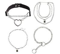 4 Pezzi Y-Shaped Collar Ladies Lariat,Collana a Lariat Da Donna Gothic Punk Emo,Slip Chain Necklace,Love Heart PU Collare in Pelle Collana,per Feste a Tema Hip-Hop,Acciaio Inossidabile
