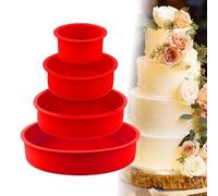 4 Pezzo Stampo per Torta Tondo in Silicone, Stampi in Silicone per Dolci,10 cm, 15 cm, 20 cm, 25 cm, Stampo per Torta in Silicone Antiaderente, per Torte, Cheesecake (Rosso)