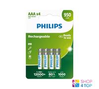 4 Philips Ricaricabile Batterie AAA Nimh Batteria HR03 950 MAH 4BL 1.2V Nuovo