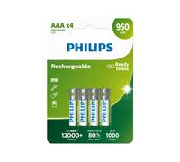 4 Philips Ricaricabile Batterie AAA Nimh Batteria HR03 950 MAH 4BL 1.2V Nuovo