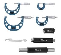 4 - Piece Micrometer Set 0-100mm | Bearing Steel High Accuracy Outside Diameter Measurement Tool | Calibration Rod & Wrench Included