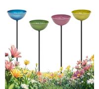 4-Piece Outdoor Pollinator Drinking Cups - Colorful Bird, Bee, & Butterfly Hydration Station | Rainwater Collector Ground Inserts | Decorative Metal Garden & Patio Stakes