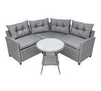 4-Piece Resin Wicker Patio with Round Table, Gray Cushion Furniture Set Divano Type Garden Pool Balcony (Colore: A, Size: As Shown)
