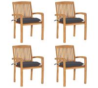 4-Piece Stackable Teak Wood Garden Chairs Set with Cushions - Weather-Resistant Outdoor Dining Chairs for Patio, Terrace, Backyard - Rustic Elegant Design - Easy to Clean & Space-Saving