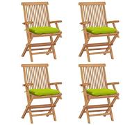4-Piece Teak Wood Folding Garden Chairs Set with Light Green Cushions, Outdoor Patio Furniture for Terrace, Backyard, Foldable Armchairs with Thick Padding, Weather-Resistant & Space-Saving Design