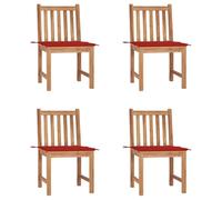 4 Piece Teak Wood Garden Chairs Set with Cushions, Outdoor Patio Furniture for Backyard, Durable Weather-Resistant Solid Wood Dining Chairs, Includes 4 Red Seat Cushions, Max Load 110kg per Chair