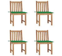 4-Piece Teak Wood Garden Chairs Set with Cushions - Outdoor Patio Furniture for Terrace, Backyard - Solid Wood Weather-Resistant Dining Seating - Includes 4 Green Polyester Cushions - Max Load 110kg