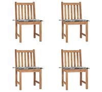 4 Piece Teak Wood Garden Chairs Set with Cushions, Solid Weather-Resistant Outdoor Patio Furniture for Backyard, Terrace, Includes 4 Seat Cushions, Gray Checkered Pattern, Max Load 110kg per Chair