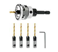 4-Piece Wood Countersink Drill Bit Set - Adjustable Depth Stop | Self-Cente