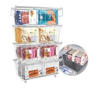 4 PièCes Cestini Per Congelatore, 34*17.5*14cm Organizer Congelatore A Pozzetto Organizzatore Freezer Maniglia Impilabile Cestino Portaoggetti In Metallico Organizer Frigorifero