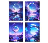 4 Piezas Diamond Painting Niños Por La Noche Diamond Painting Punto de Cruz Paisaje Cuadro Diamantes Manualidades Niña, DIY 5D Rhinestones Bordado Lienzo Decoración del Hogar Regalos 65x80cm z452f