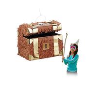 Relaxdays 4 Pignatte Forziere del Tesoro da Riempire, Set Pentolacce per Feste di Compleanno Bambini, HxLxP: 27 x 30 x 23 cm, Marrone
