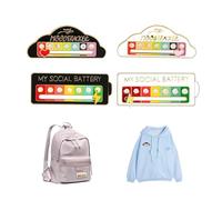 4 pin per batteria sociale, batteria sociale, pins for bags, Slider Social Battery Badge, spilla a batteria interattiva, in lega per zaini, giacche e cappelli (bianco + nero), 5*2CM;5.2*2.5CM, Metallo