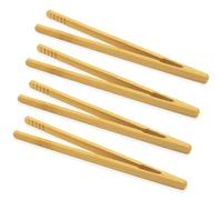 4 pinze in legno di bambù per cucinare, 17,9 cm, con design antiscivolo, pinze riutilizzabili per cucinare frutta, pane, sottaceti, insalata, pasta, barbecue, tostapane in bambù