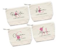 4 Pochette Donna "Team Bride" Personalizzate con Nome ed Iniziale Idea Regalo Sposa Damigelle Amiche Damine Matrimonio Nozze Addio al Nubilato Trousse Porta Trucchi Oggetti Astuccio