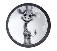 4 pomelli a forma di giraffa, rotondi neri da 35 mm, per cassetti e cassettiere, maniglie per ante di armadietti, maniglie per porte e maniglie, per decorare la casa, armadio, armadio