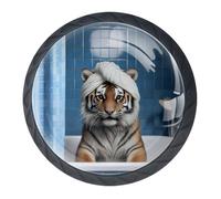 4 pomelli a forma di tigre per armadietti da doccia, con viti di 2 dimensioni, 35 mm, colore nero, rotonde, per cassetti, armadi, porte, per cassettiere e cucina, armadio da bagno, ufficio