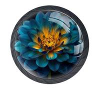 4 pomelli blu a forma di dalia per armadietti, pomelli rotondi neri da 35 mm, per cassetti, porte, cucina, armadietti, maniglie a foro singolo in acciaio inox con viti per decorare la casa, armadio
