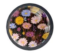 4 pomelli colorati a margherita per armadietti, pomelli rotondi neri da 35 mm, per cassetti e cassettiere, maniglie per porte e armadi, per decorare la casa, armadio, armadio