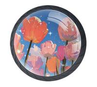 4 pomelli colorati a tulipano per armadietti, pomelli rotondi neri da 35 mm, per cassetti e cassettiere, maniglie per porte e armadi, per decorare la casa, armadio, armadio