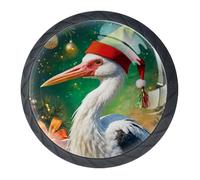 4 pomelli e maniglie a forma di cicogna natalizia, 35 mm, colore nero, rotonde, per armadio, mobili, 2 misure di viti incluse