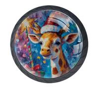 4 pomelli e maniglie a forma di giraffa natalizia, 35 mm, colore nero, rotondi, per armadio, mobili, viti di due dimensioni incluse