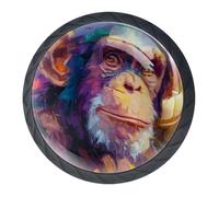 4 pomelli e maniglie a forma di scimmia natalizia, 35 mm, colore nero, rotondi, per armadio, mobili, 2 misure di viti incluse