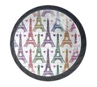 4 pomelli e maniglie a forma di Torre Eiffel, rotondi da 35 mm, colore nero, per mobili da armadio, viti di due dimensioni incluse