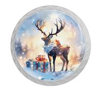 4 pomelli e maniglie natalizie a forma di renna - 35 mm rotondi bianchi per armadio mobili hardware - viti di due dimensioni incluse