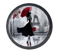 4 pomelli e maniglie per armadietti con Torre Eiffel, rotondi da 35 mm, colore nero, per mobili da armadio, viti di due dimensioni incluse