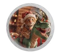 4 pomelli e maniglie per credenza a forma di gatto natalizio e dinosauro, 35 mm, rotonde, bianche, per armadio, mobili, 2 misure di viti incluse