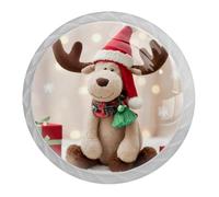 4 pomelli natalizi a forma di renna per armadietti, pomelli rotondi bianchi da 35 mm, per cassetti e cassettiere, maniglie per porte e armadi, per decorare la casa, armadio, armadio